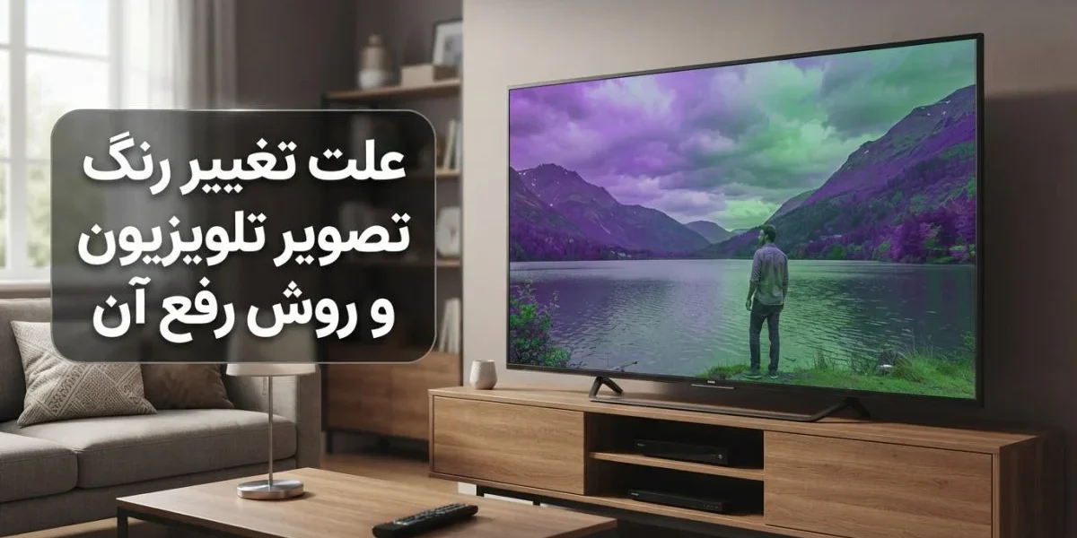 تلویزیون با تغییر رنگ تصویر تلویزیون و صفحه بنفش، سبز یا آبی
